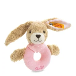Steiff Friends | Doudous*Lapin Hoppel anneau de préhension avec crécelle, 12 cm, rose pâle