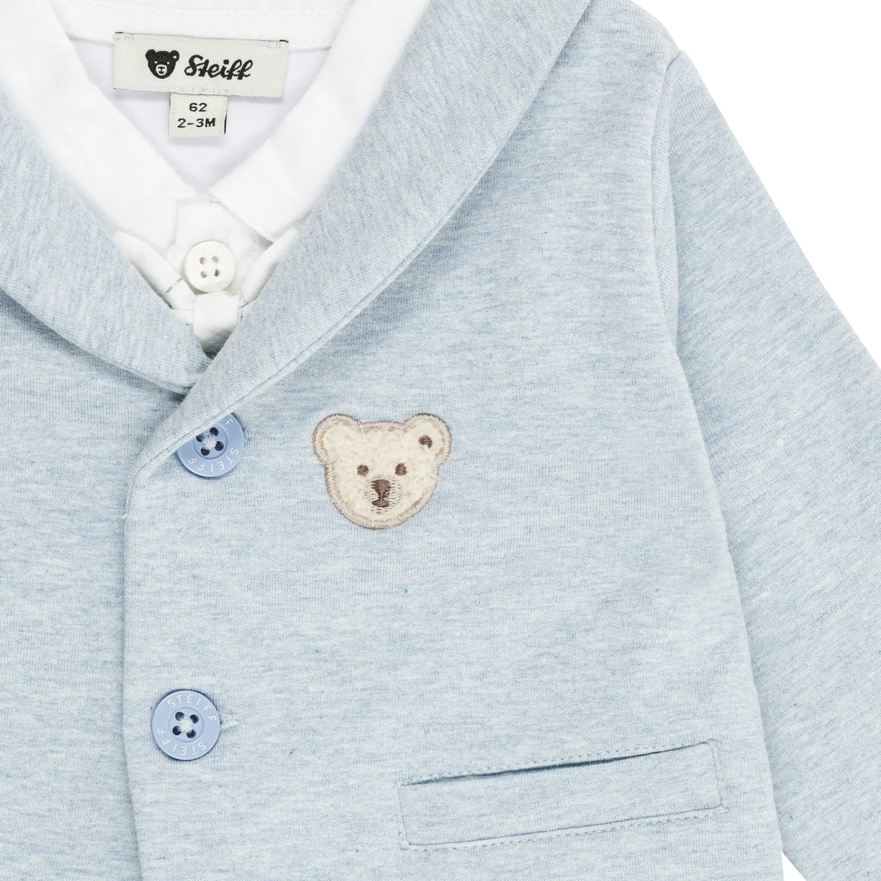 Steiff Baptême|Bébé Garçon (taille 56-80)*Grenouillère manches longues, bleu clair pour Garçons