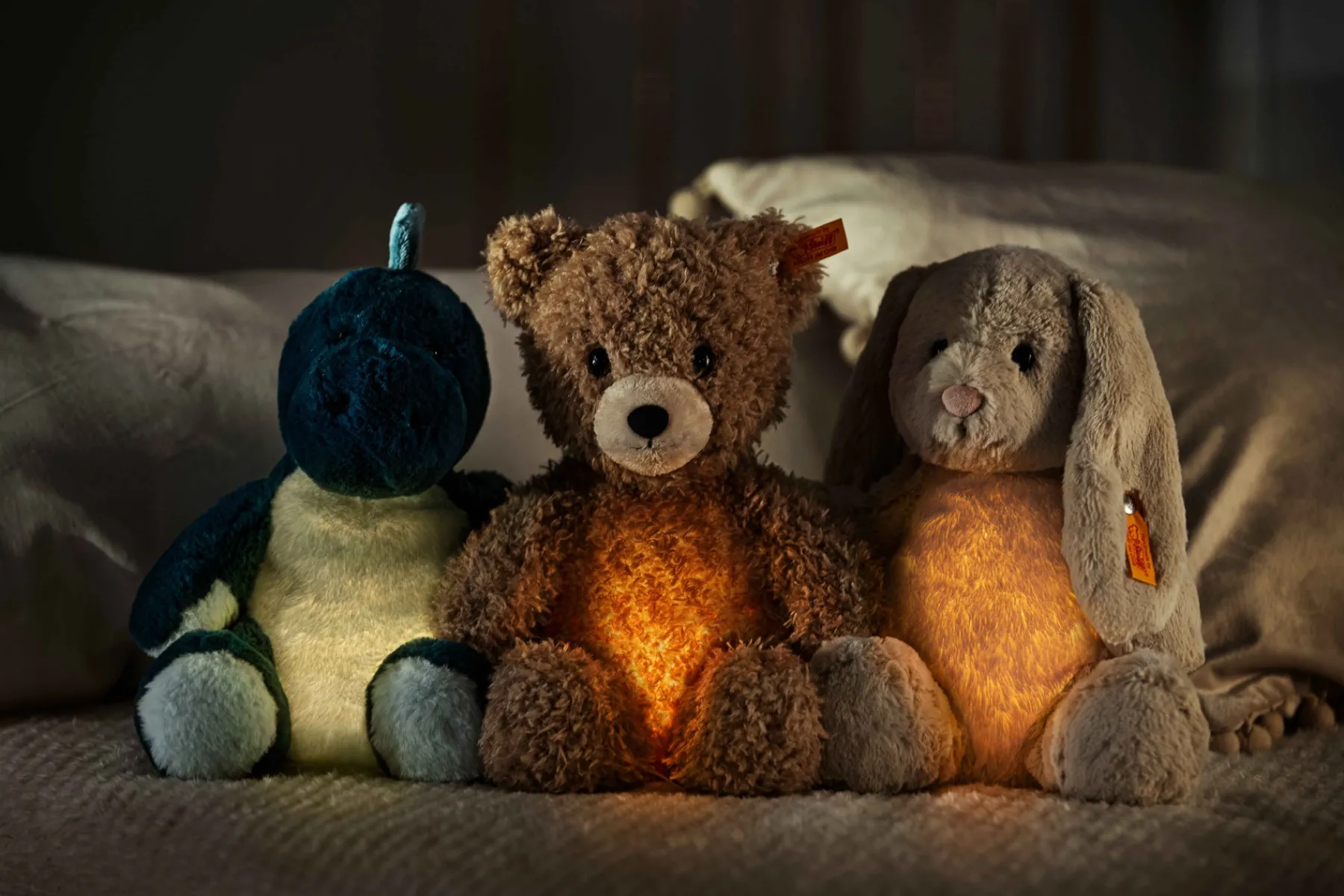 Enfant Steiff Anniversaire|Animaux Populaires*Light at Night stegosaurus Spott, 28 cm, bleu clair