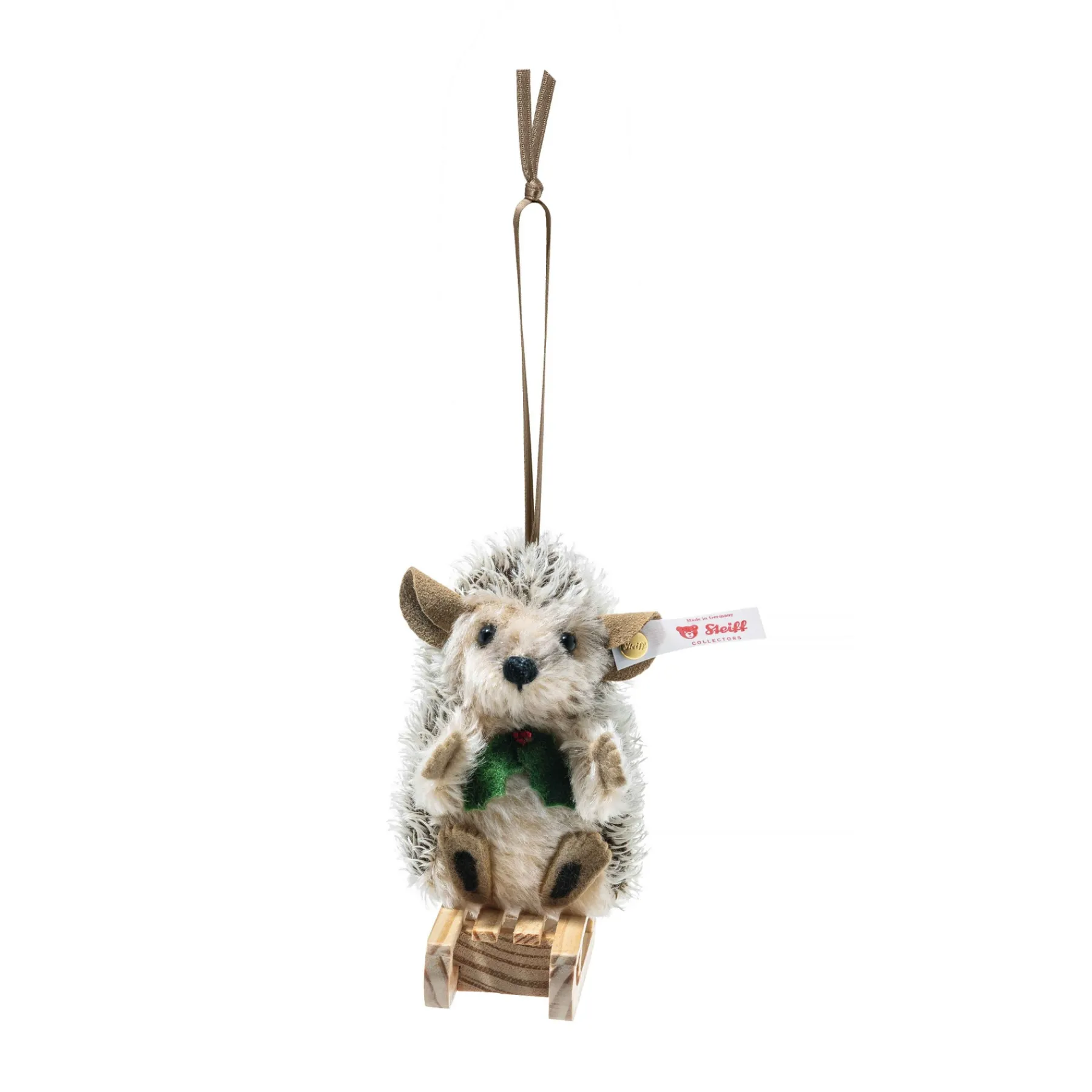Steiff Édition Limitée*Ornement hérisson sur luge, 9 cm, brun foncé