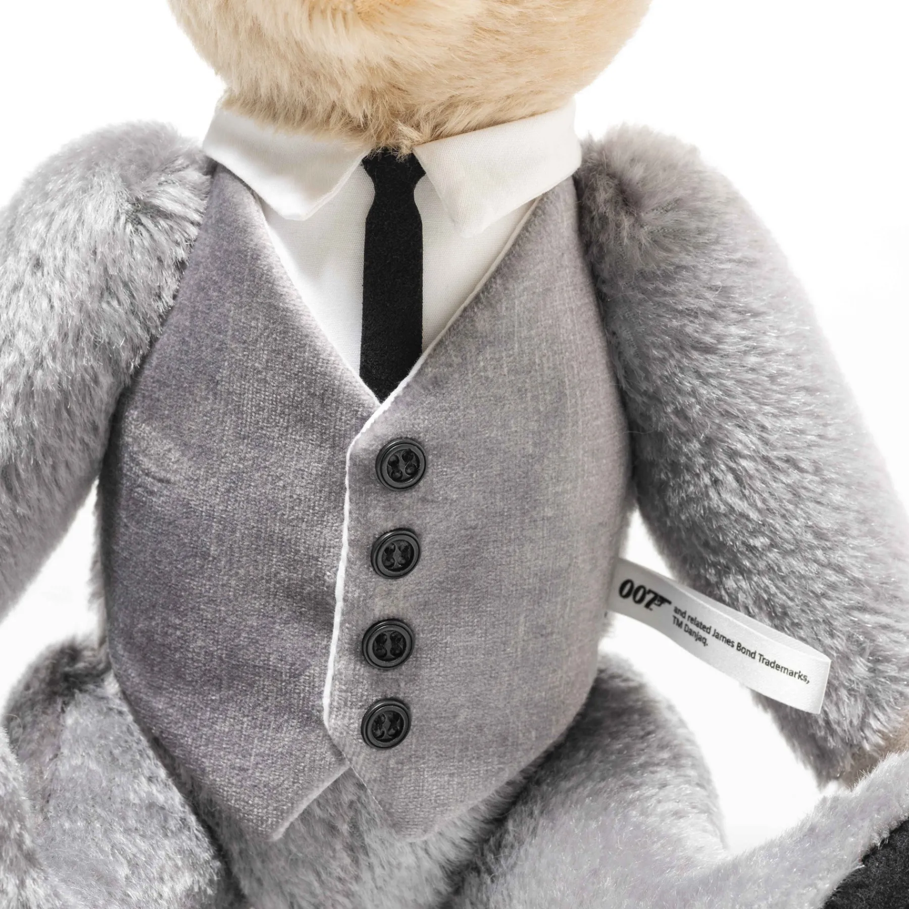 Steiff Édition Limitée*Ours Teddy James Bond Goldfinger 60ème anniversaire avec musique, 30 cm, gris clair