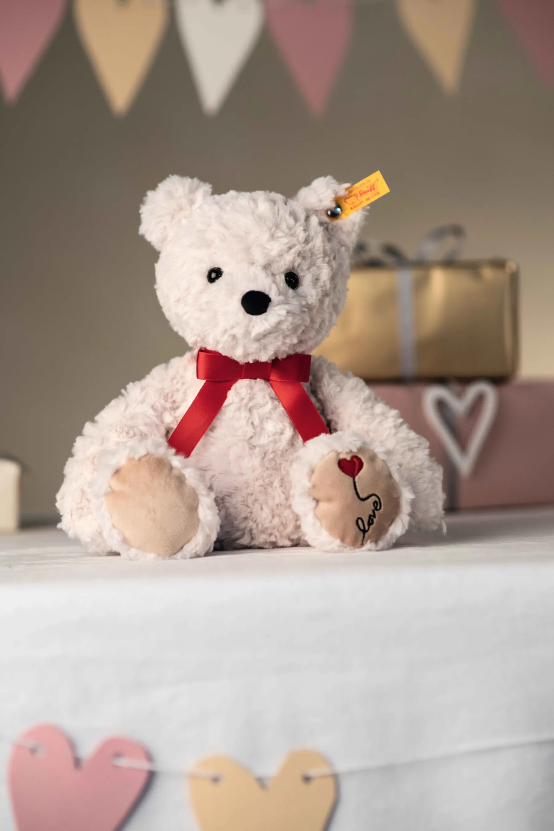 Enfant Steiff Les Porte-bonheur|Anniversaire*Ours Teddy Jimmy – Love, 30 cm, blanc